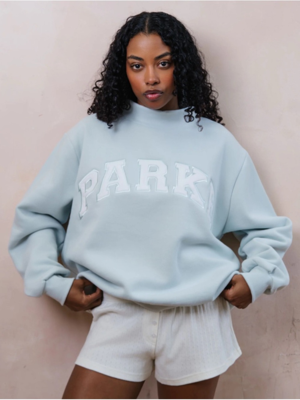NWT PARKE Bridal Varsity Mockneck Fleece Pale Blue size L/XL